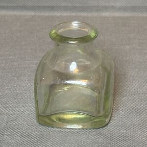 Antique Green Glass Inkwell Ink Bottle Square Handblown Unbranded (UV)